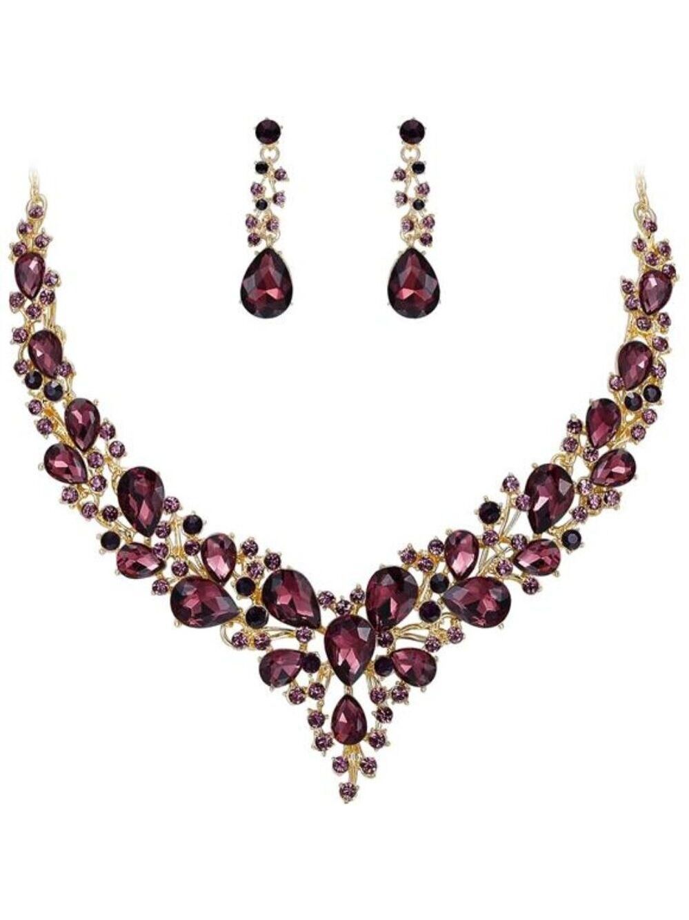 Bridal Wedding Jewelry Set Crystal Teardrop Necklace Dangle Earrings Women Gift